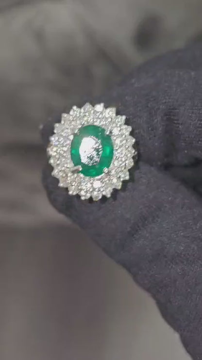 GIA 14K White Gold Emerald Diamond Cocktail Ring