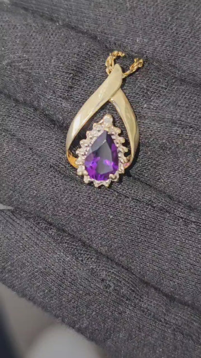 Vintage Purple Amethyst Pear-Shaped Diamond Pendant