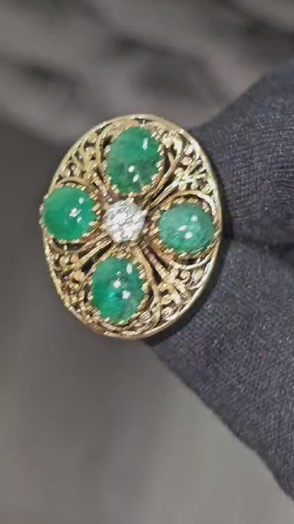 14K Real Vintage 8.50 CARAT Emerald And Diamond Ring