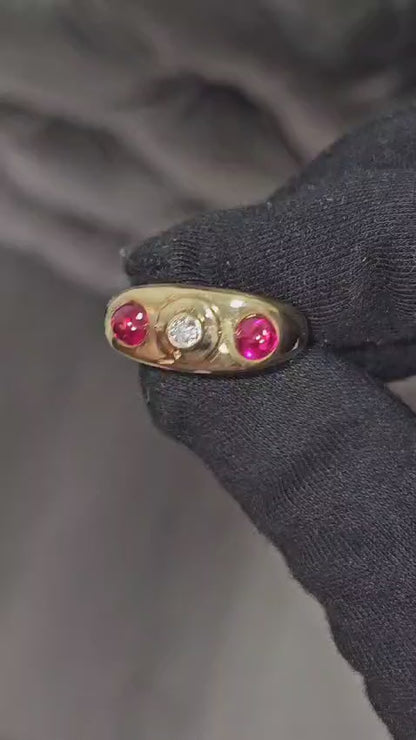 Vintage 14k Gold Ruby Diamond 3 Stone Ring