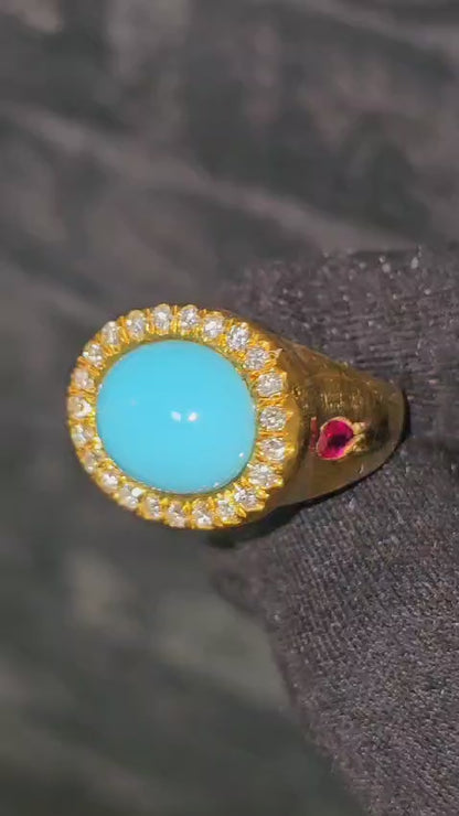 Turquoise Diamond Ruby 18K Yellow Gold Cocktail Ring