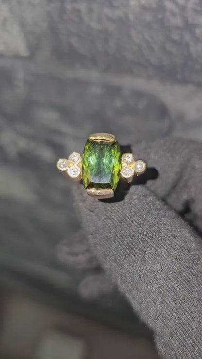 14K Gold, 4.00 CT Green Tourmaline and Diamond Ring