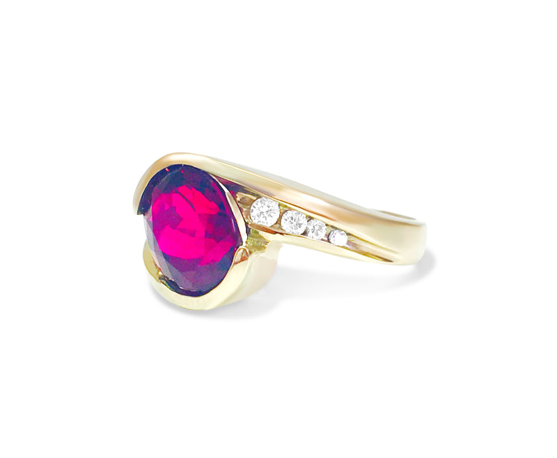 14k Gold. Vintage Rubelite & Diamond Womens Ring - Prince The Jeweler 14k-gold-vintage-rubelite-diamond-womens-ring, Rings