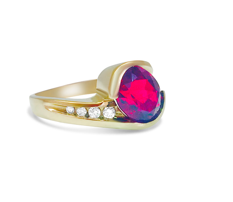 14k Gold. Vintage Rubelite & Diamond Womens Ring - Prince The Jeweler 14k-gold-vintage-rubelite-diamond-womens-ring, Rings