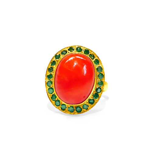 21K Gold Fancy Green Diamond And Coral Ring - Prince The Jeweler 21k-gold-fancy-green-diamond-and-coral-ring, Rings