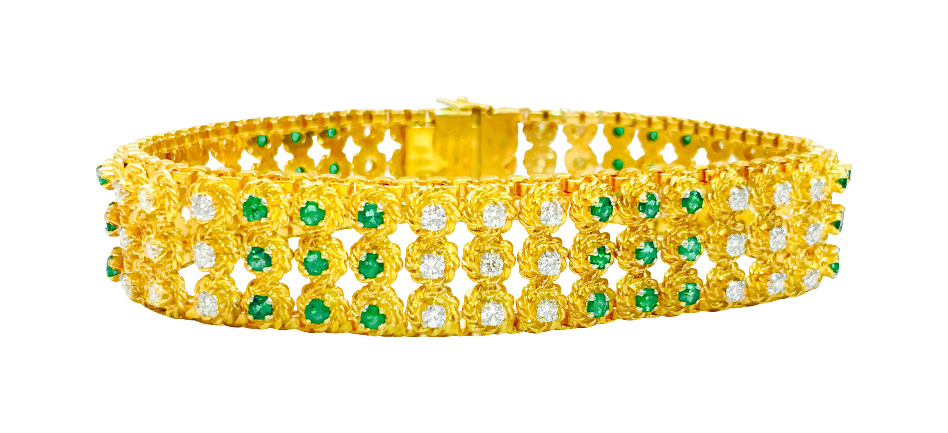 5.00 Carat Diamond and Emerald Bracelet in Yellow Gold - Prince The Jeweler 18k-yellow-gold-colombian-emerald-and-diamond-bracelet, Bracelets