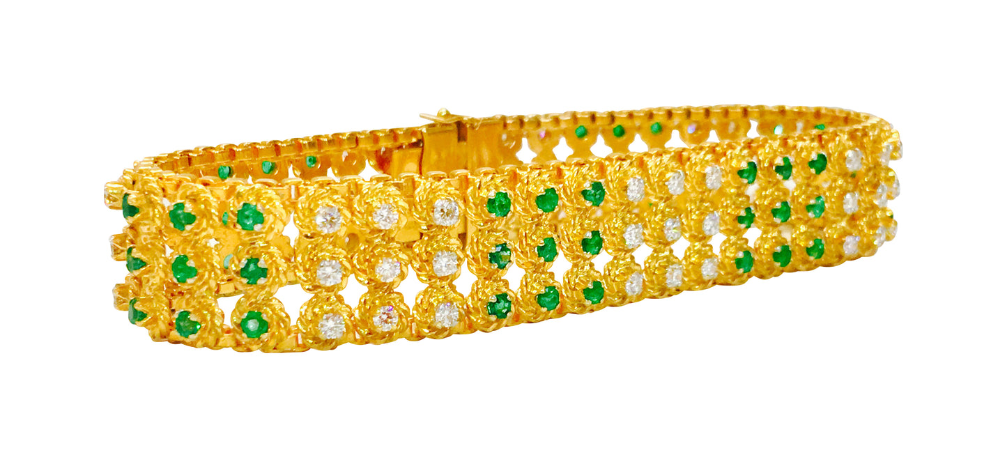 5.00 Carat Diamond and Emerald Bracelet in Yellow Gold - Prince The Jeweler 18k-yellow-gold-colombian-emerald-and-diamond-bracelet, Bracelets