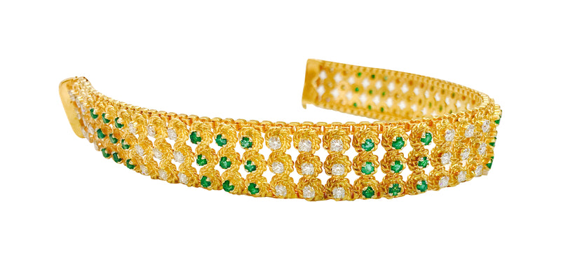 5.00 Carat Diamond and Emerald Bracelet in Yellow Gold - Prince The Jeweler 18k-yellow-gold-colombian-emerald-and-diamond-bracelet, Bracelets