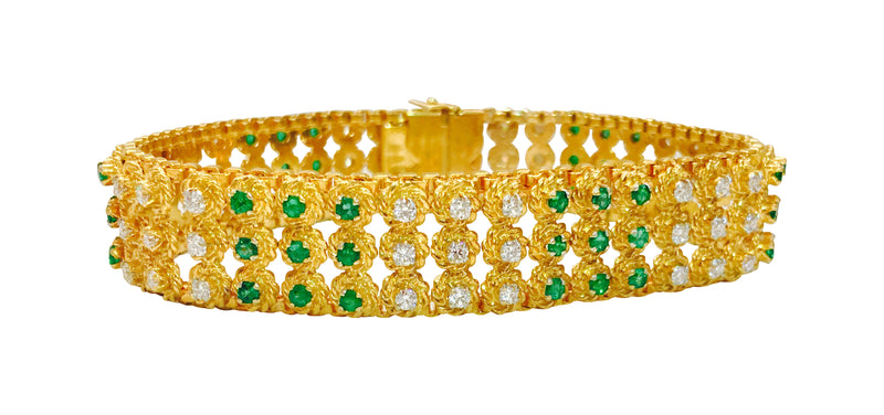 5.00 Carat Diamond and Emerald Bracelet in Yellow Gold - Prince The Jeweler 18k-yellow-gold-colombian-emerald-and-diamond-bracelet, Bracelets