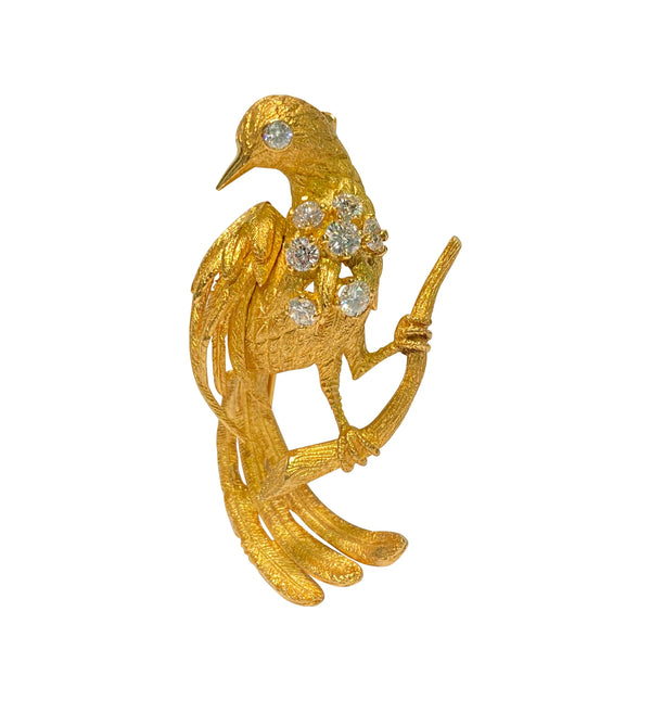 18K Yellow Gold, VVS Diamond Vintage Bird Pin - Prince The Jeweler 18k-yellow-gold-vvs-diamond-vintage-bird-pin, Pins
