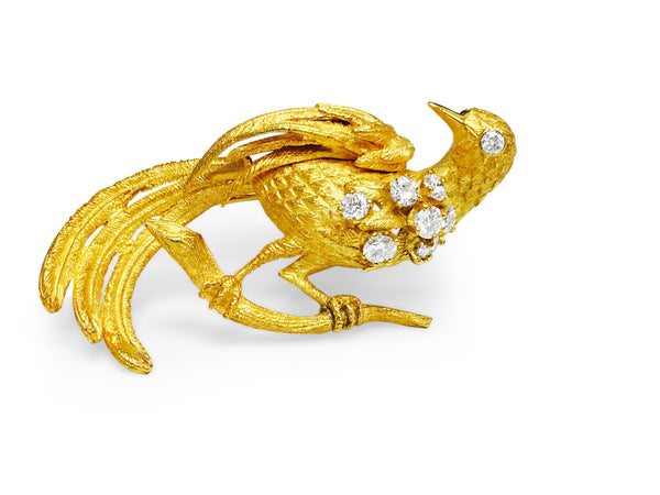 18K Yellow Gold, VVS Diamond Vintage Bird Pin - Prince The Jeweler 18k-yellow-gold-vvs-diamond-vintage-bird-pin, Pins