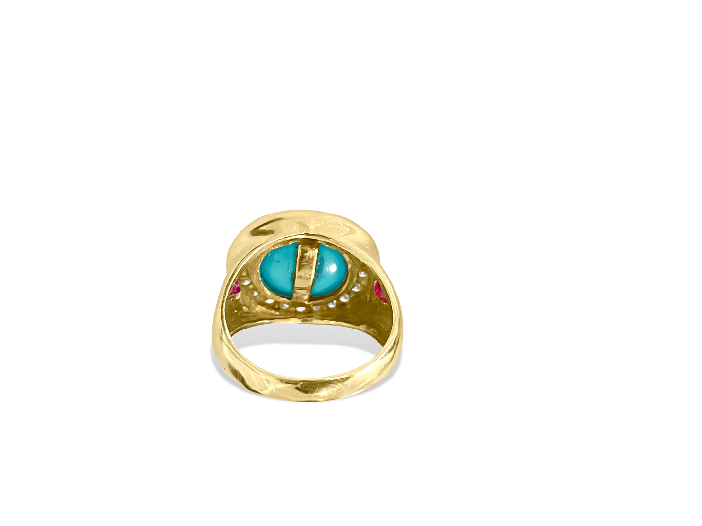 18k Yellow Gold. Natural Turquoise, Ruby & Diamond Ring - Prince The Jeweler 18k-yellow-gold-natural-turquoise-ruby-diamond-ring, Rings