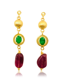 Womens Vintage Emerald, Tourmaline & 14K Gold Earrings - Prince The Jeweler womens-vintage-emerald-tourmaline-14k-gold-earrings, Earrings