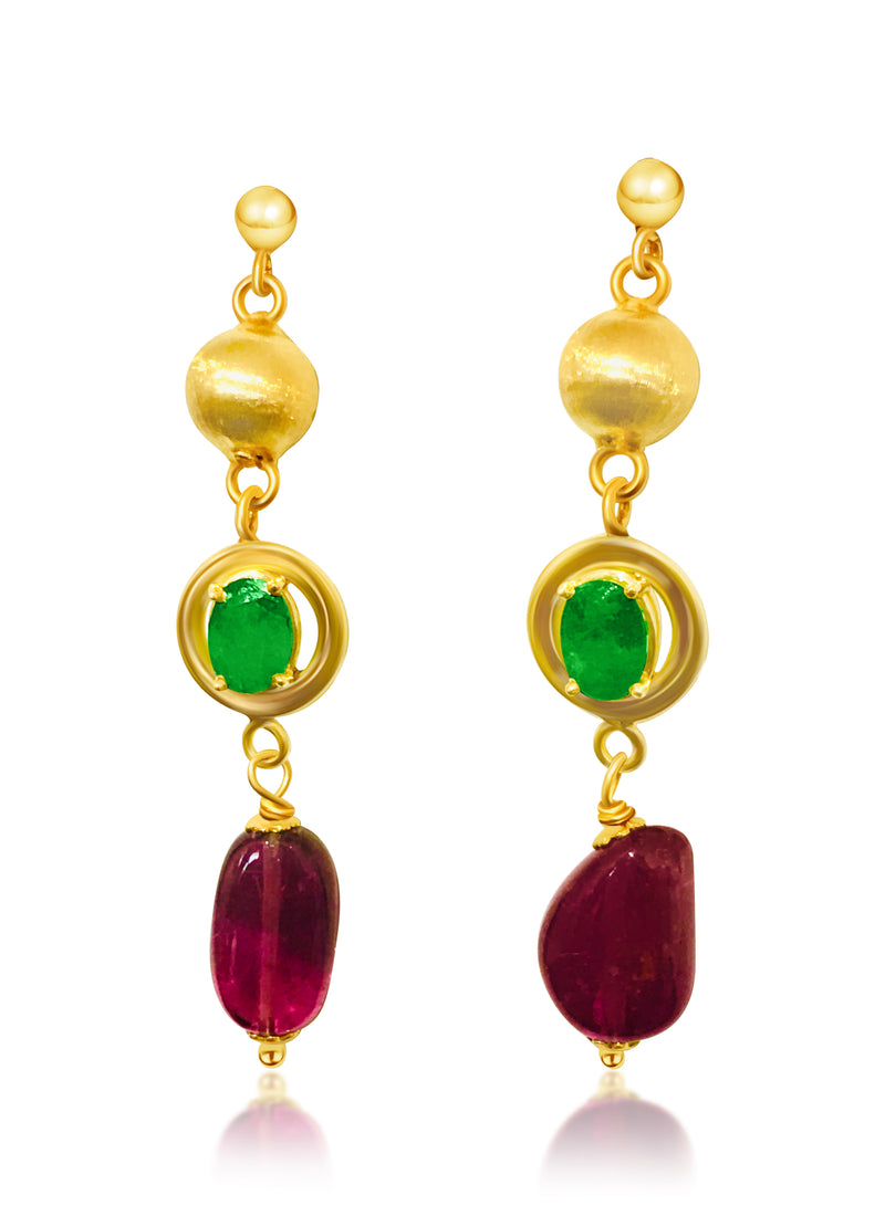 Womens Vintage Emerald, Tourmaline & 14K Gold Earrings - Prince The Jeweler womens-vintage-emerald-tourmaline-14k-gold-earrings, Earrings