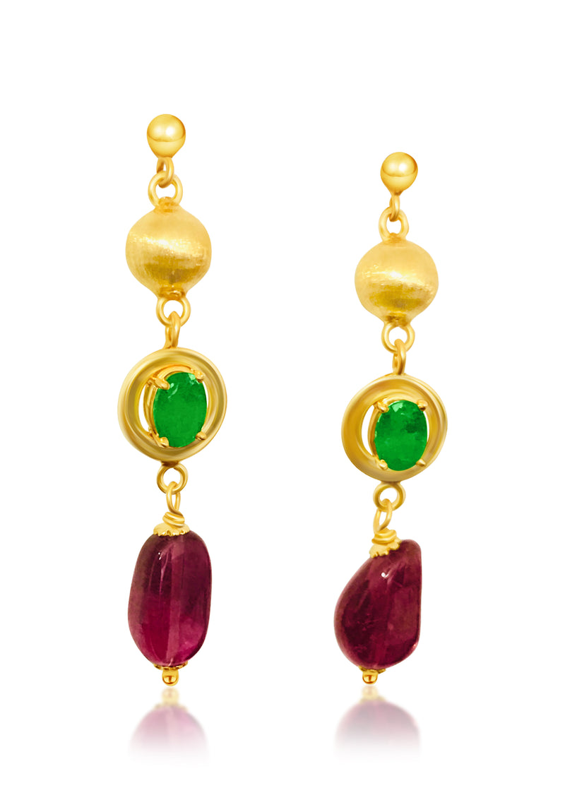 Womens Vintage Emerald, Tourmaline & 14K Gold Earrings - Prince The Jeweler womens-vintage-emerald-tourmaline-14k-gold-earrings, Earrings