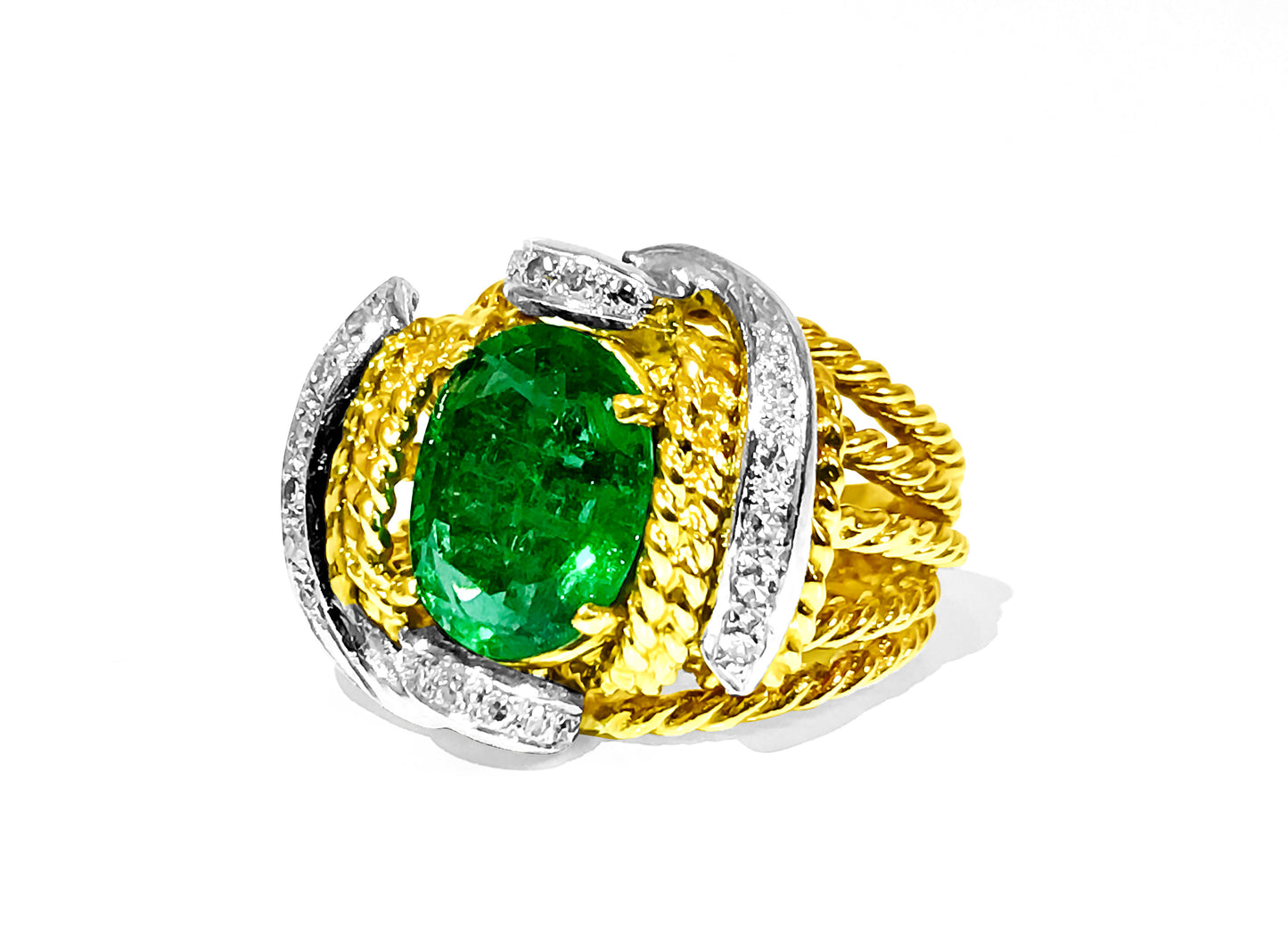 18K Gold, 3.86 Carat Diamond & Emerald Ring. - Prince The Jeweler 18k-gold-3-86-carat-diamond-emerald-ring, Rings