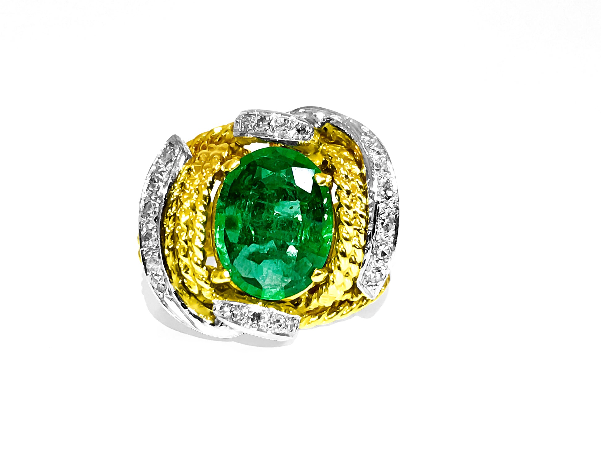 18K Gold, 3.86 Carat Diamond & Emerald Ring. - Prince The Jeweler 18k-gold-3-86-carat-diamond-emerald-ring, Rings