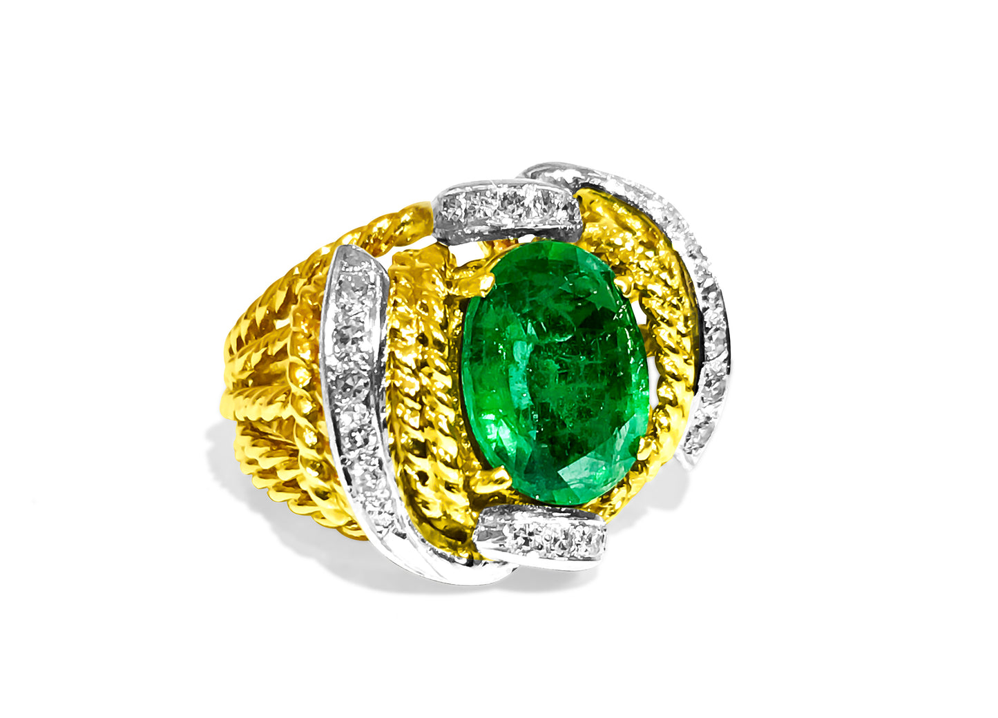 18K Gold, 3.86 Carat Diamond & Emerald Ring. - Prince The Jeweler 18k-gold-3-86-carat-diamond-emerald-ring, Rings