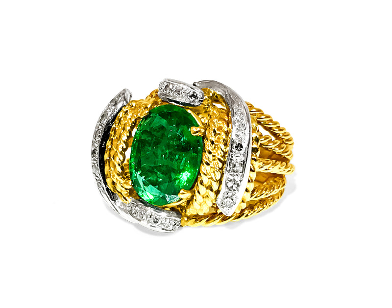 18K Gold, 3.86 Carat Diamond & Emerald Ring. - Prince The Jeweler 18k-gold-3-86-carat-diamond-emerald-ring, Rings