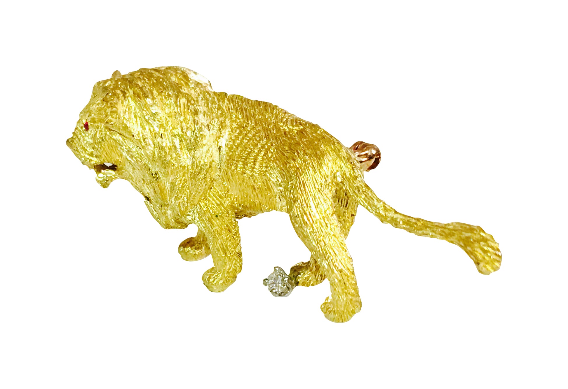 18K Yellow Gold and Platinum LION Diamond & Ruby Pin - Prince The Jeweler 18k-yellow-gold-and-platinum-lion-diamond-ruby-pin, Pins, wk_end_auction