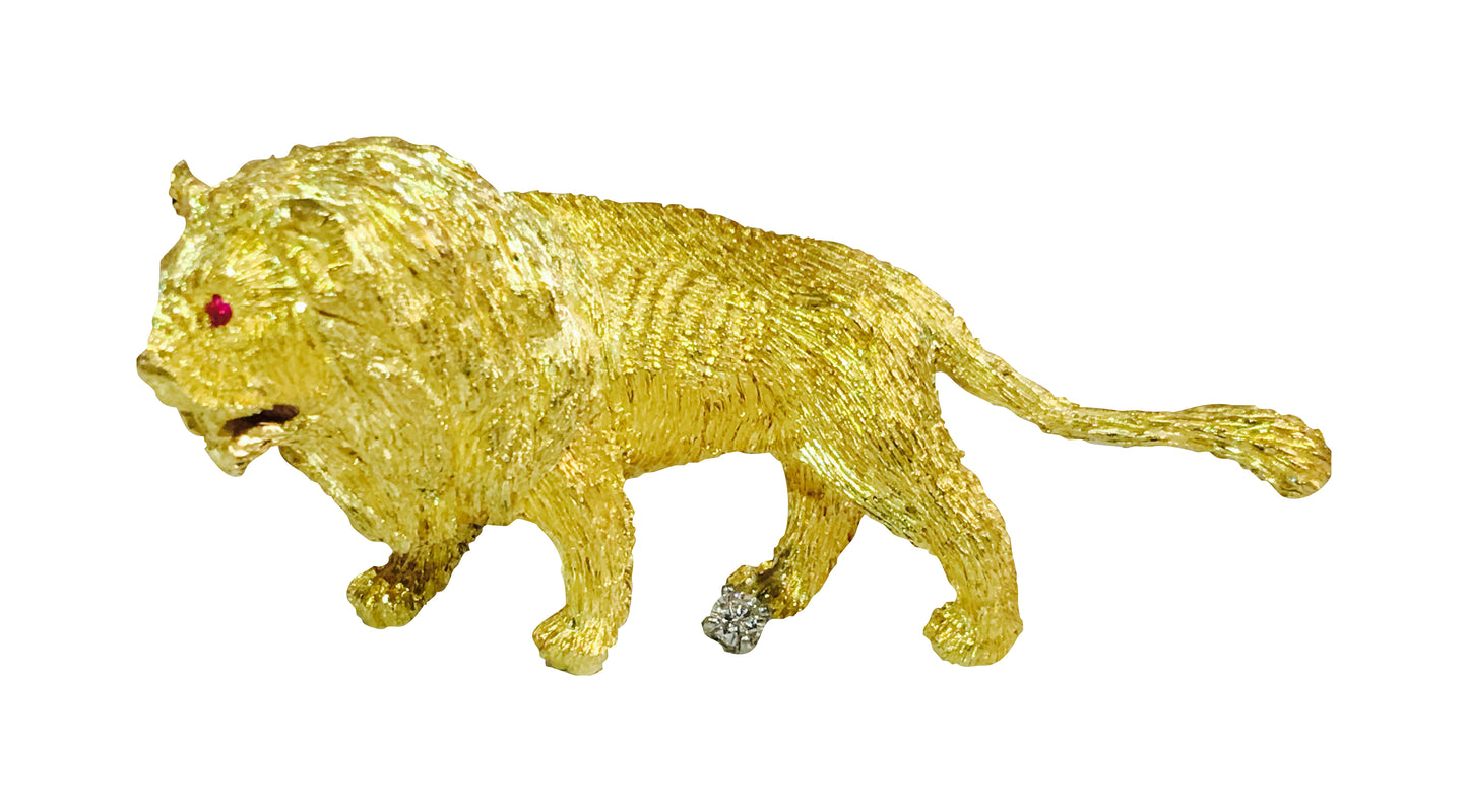 18K Yellow Gold and Platinum LION Diamond & Ruby Pin - Prince The Jeweler 18k-yellow-gold-and-platinum-lion-diamond-ruby-pin, Pins, wk_end_auction