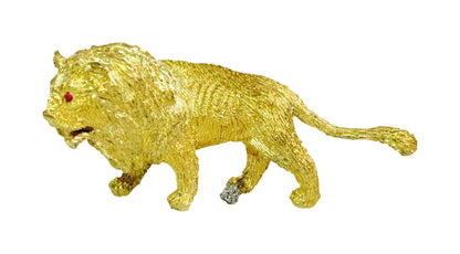 18K Yellow Gold and Platinum LION Diamond & Ruby Pin - Prince The Jeweler 18k-yellow-gold-and-platinum-lion-diamond-ruby-pin, Pins, wk_end_auction