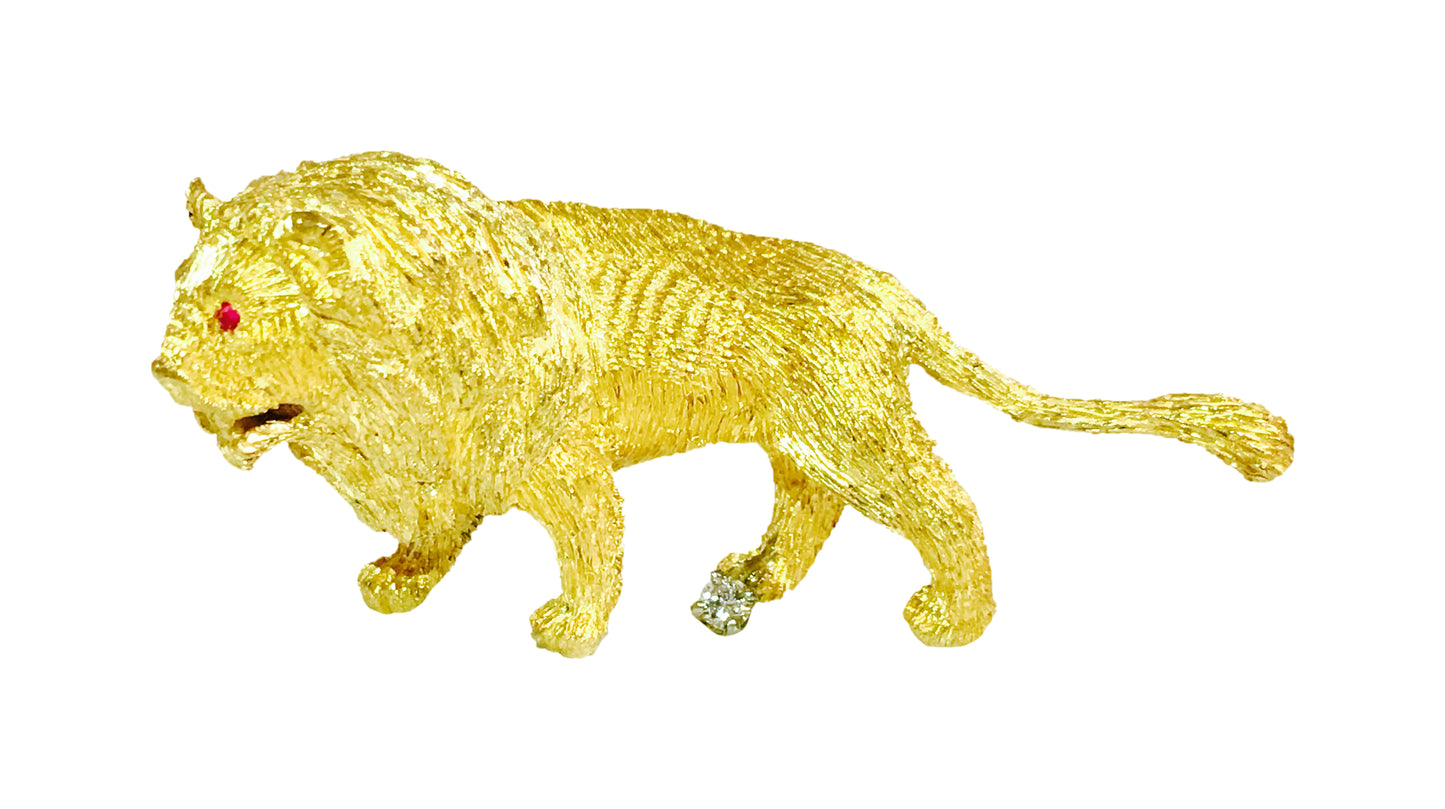 18K Yellow Gold and Platinum LION Diamond & Ruby Pin - Prince The Jeweler 18k-yellow-gold-and-platinum-lion-diamond-ruby-pin, Pins, wk_end_auction