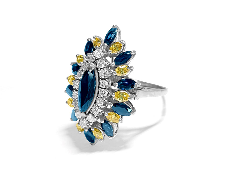 Vintage 18k Gold, Diamond, Blue Sapphire & Yellow Diamond Ring - Prince The Jeweler 18k-diamond-blue-sapphire-yellow-diamond-vintage-ring, Rings
