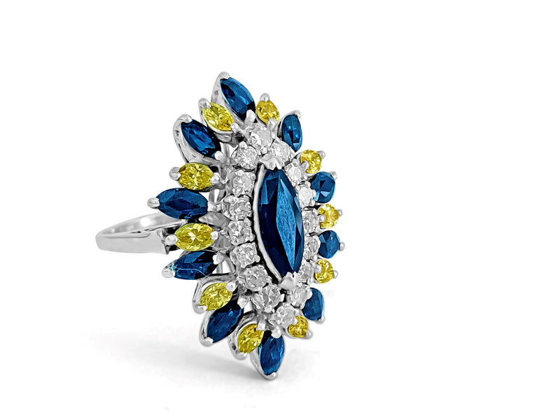 Vintage 18k Gold, Diamond, Blue Sapphire & Yellow Diamond Ring - Prince The Jeweler 18k-diamond-blue-sapphire-yellow-diamond-vintage-ring, Rings