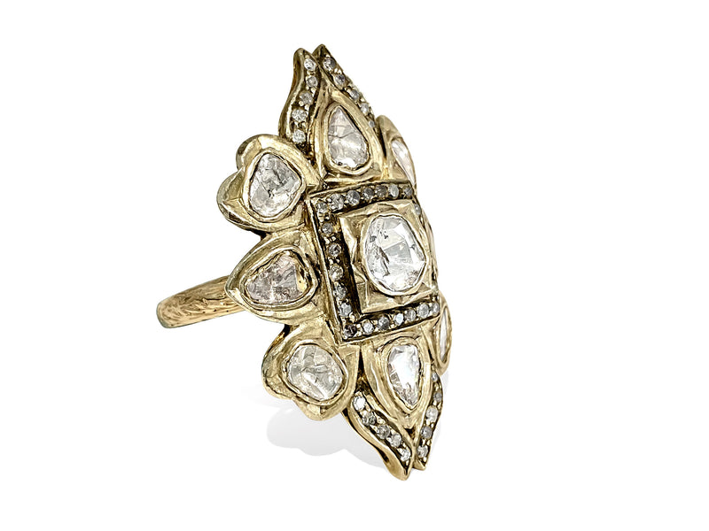 Natural Rose Cut Diamond Pave Ring. 14K Yellow Gold - Prince The Jeweler natural-rose-cut-diamond-pave-ring-14k-yellow-gold, Rings