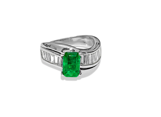 14K White Gold. Emerald & Diamond Engagement Ring - Prince The Jeweler 14k-white-gold-emerald-diamond-engagement-ring, Rings