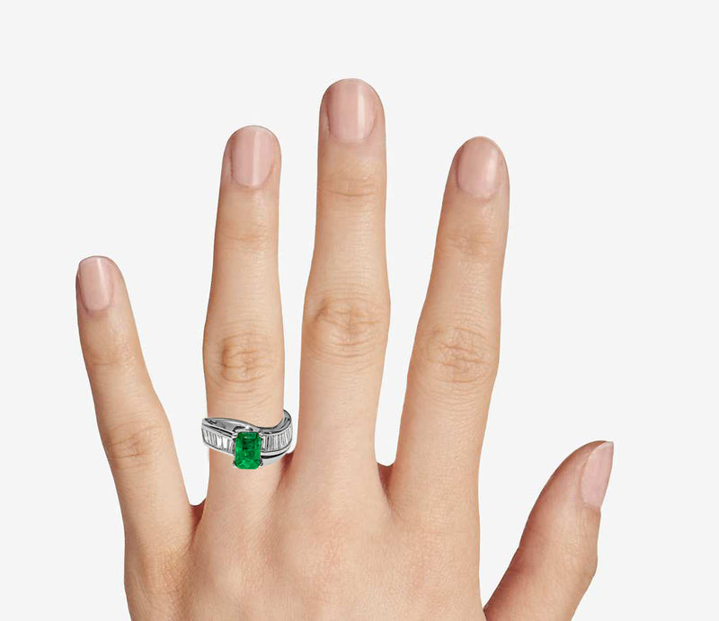 14K White Gold. Emerald & Diamond Engagement Ring - Prince The Jeweler 14k-white-gold-emerald-diamond-engagement-ring, Rings