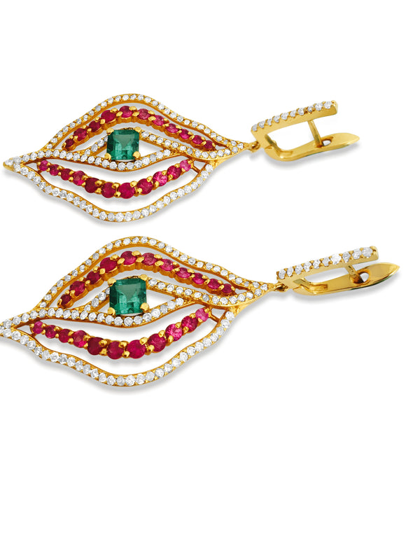 14k Gold 6 carat Diamond Emerald and Ruby Earrings - Prince The Jeweler 14k-gold-6-carat-diamond-emerald-and-ruby-earrings, Earrings, wk_end_auction
