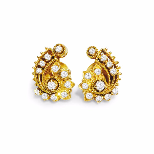 18K Yellow Gold 1 carat vintage Diamond Earrings. - Prince The Jeweler 18k-yellow-gold-1-carat-vintage-diamond-earrings, Earrings