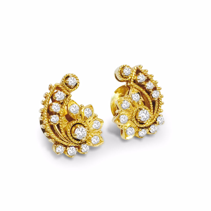 18K Yellow Gold 1 carat vintage Diamond Earrings. - Prince The Jeweler 18k-yellow-gold-1-carat-vintage-diamond-earrings, Earrings