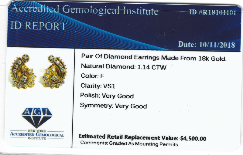 18K Yellow Gold 1 carat vintage Diamond Earrings. - Prince The Jeweler 18k-yellow-gold-1-carat-vintage-diamond-earrings, Earrings