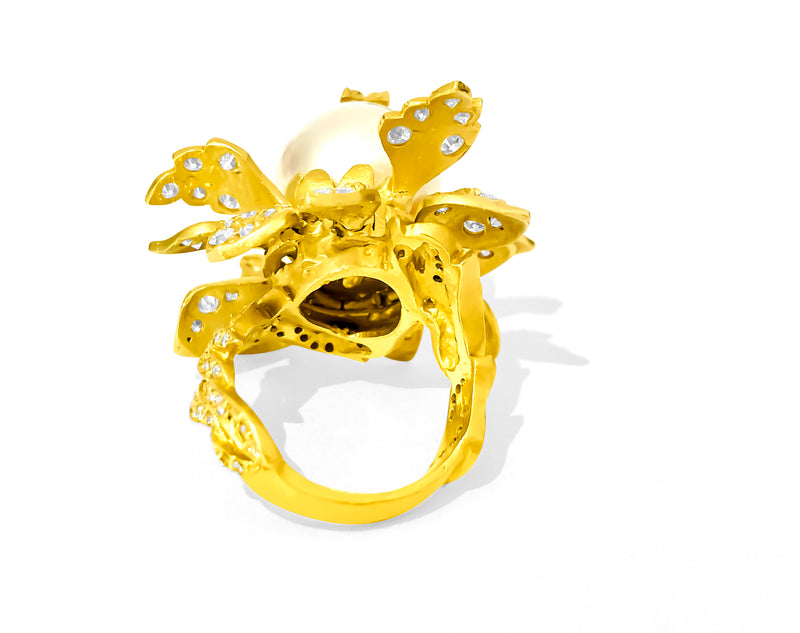 20ct Natural Pearl & Diamond Leaf Motif 18k Gold Ring - Prince The Jeweler 20ct-natural-pearl-diamond-leaf-motif-18k-gold-ring, Rings