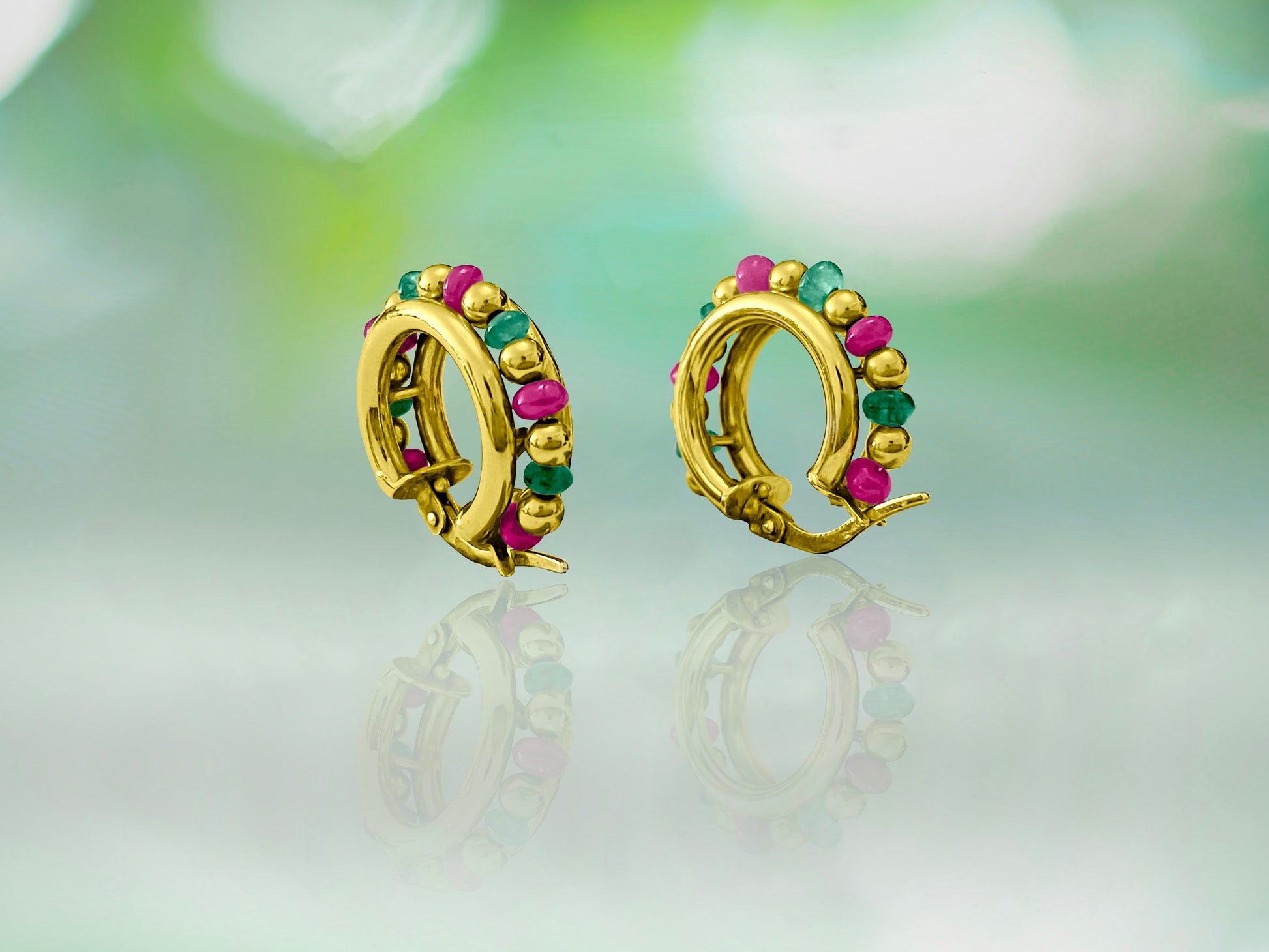 Ruby & Emerald Earrings for her in 18 Yellow Gold. - Prince The Jeweler ruby-emerald-earrings-for-her-in-18-yellow-gold, Earrings