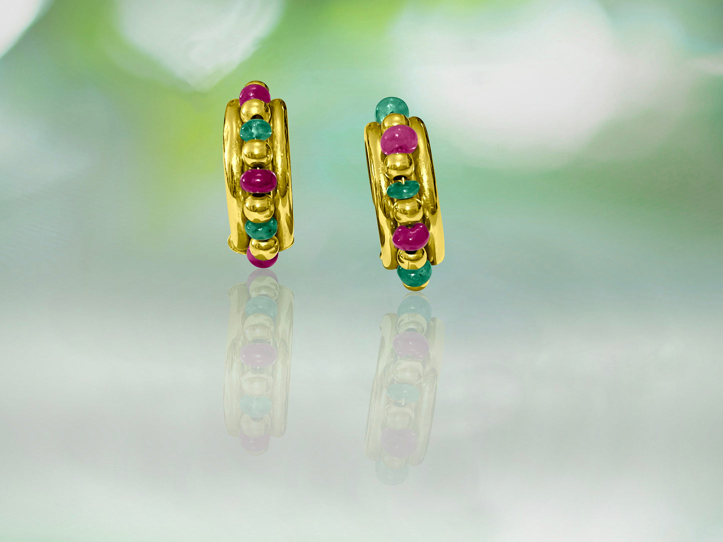 Ruby & Emerald Earrings for her in 18 Yellow Gold. - Prince The Jeweler ruby-emerald-earrings-for-her-in-18-yellow-gold, Earrings