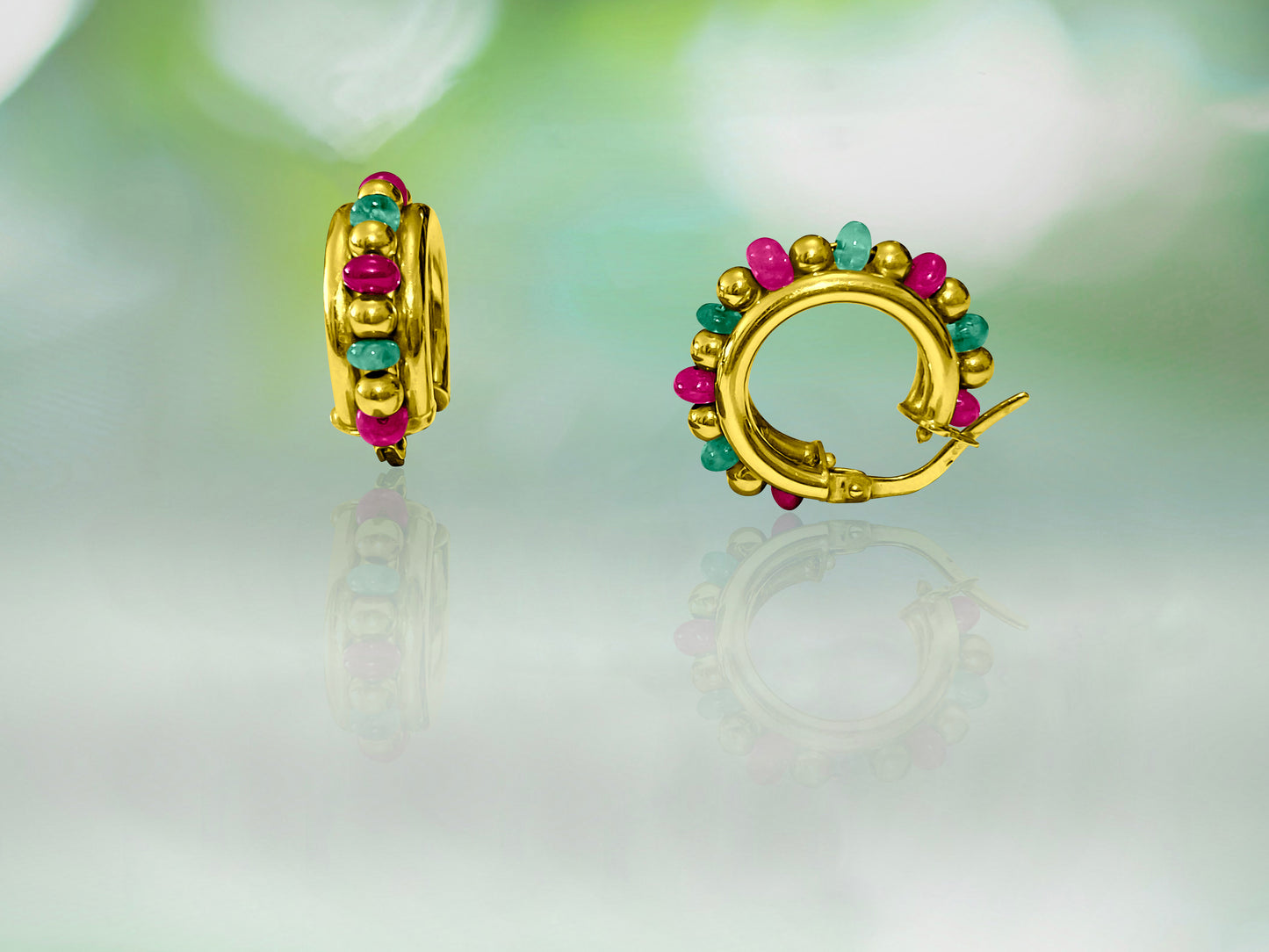 Ruby & Emerald Earrings for her in 18 Yellow Gold. - Prince The Jeweler ruby-emerald-earrings-for-her-in-18-yellow-gold, Earrings