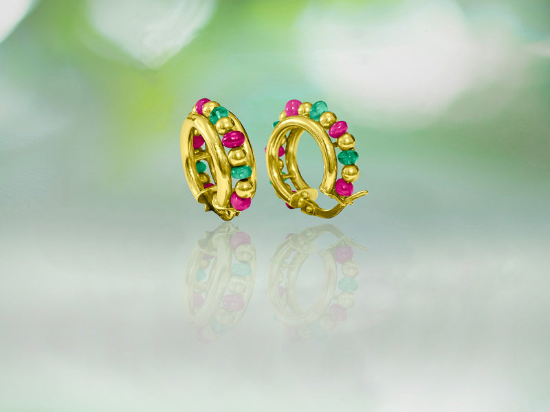 Ruby & Emerald Earrings for her in 18 Yellow Gold. - Prince The Jeweler ruby-emerald-earrings-for-her-in-18-yellow-gold, Earrings