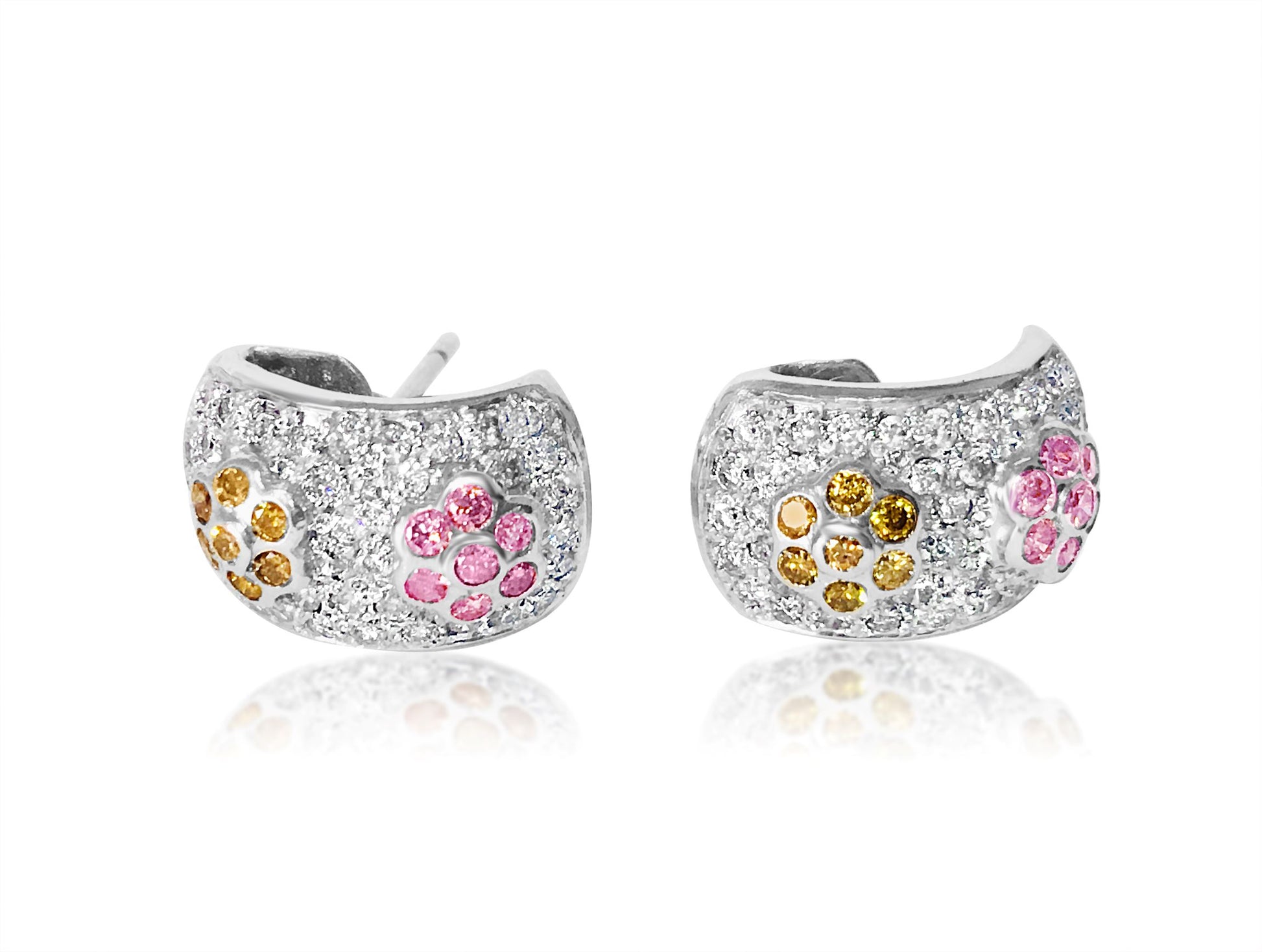 2.0 CT white, pink & yellow diamonds in 14k earrings - Prince The Jeweler 2-0-ct-white-pink-yellow-diamonds-in-14k-earrings, Earrings