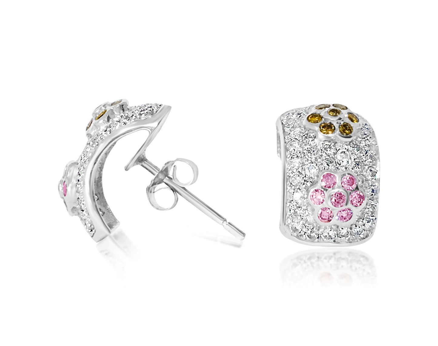 2.0 CT white, pink & yellow diamonds in 14k earrings - Prince The Jeweler 2-0-ct-white-pink-yellow-diamonds-in-14k-earrings, Earrings