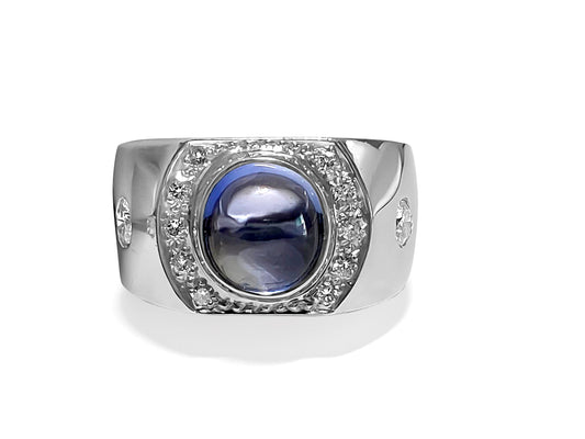 3.50 CT Blue Sapphire, VVS Diamonds in 18k gold ring. - Prince The Jeweler 3-50-ct-blue-sapphire-vvs-diamonds-in-18k-gold-ring, Rings