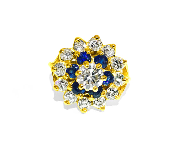 18K Gold. 2.12 Carat Diamond and Blue Sapphire Ring - Prince The Jeweler 18k-gold-2-12-carat-diamond-and-blue-sapphire-ring, Rings