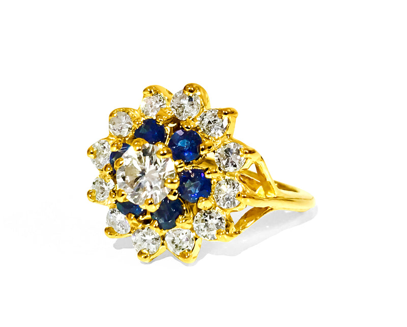 18K Gold. 2.12 Carat Diamond and Blue Sapphire Ring - Prince The Jeweler 18k-gold-2-12-carat-diamond-and-blue-sapphire-ring, Rings