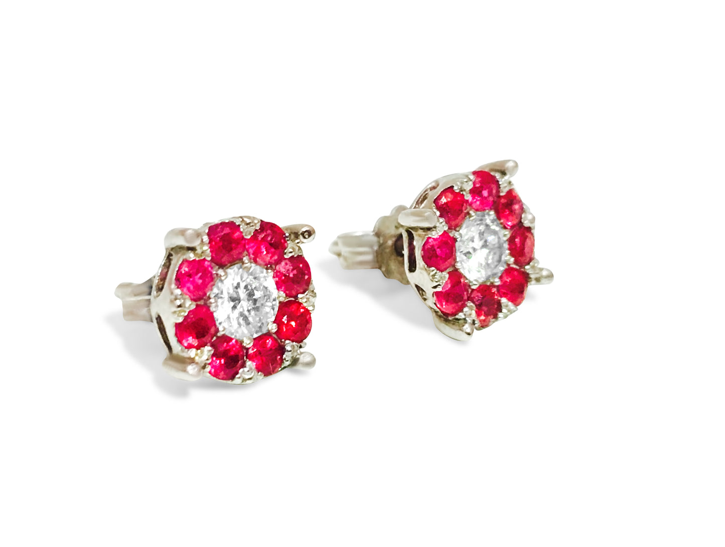 1.30 Carat Diamond & Ruby Studs in 14K White Gold - Prince The Jeweler 1-30-carat-diamond-ruby-studs-in-14k-white-gold, Earrings