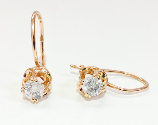 French Hook Earrings, 14K Rose Gold and Diamonds - Prince The Jeweler french-hook-earrings-14k-rose-gold-and-diamonds, Earrings, wk_end_auction