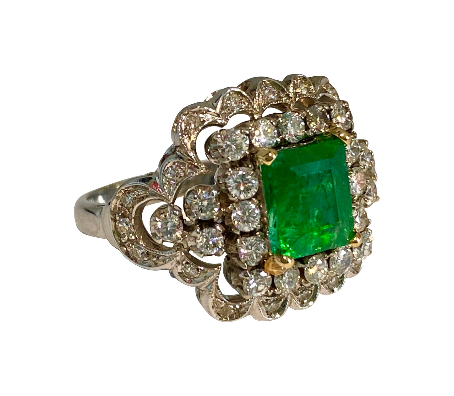 Vintage 18K White Gold, 5.05ct Diamond & Emerald Ring - Prince The Jeweler vintage-18k-white-gold-5-05ct-diamond-emerald-ring, Rings, wk_end_auction