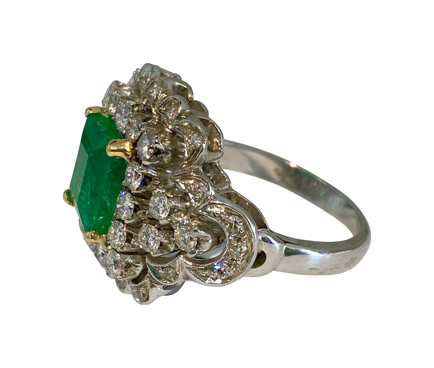 Vintage 18K White Gold, 5.05ct Diamond & Emerald Ring - Prince The Jeweler vintage-18k-white-gold-5-05ct-diamond-emerald-ring, Rings, wk_end_auction